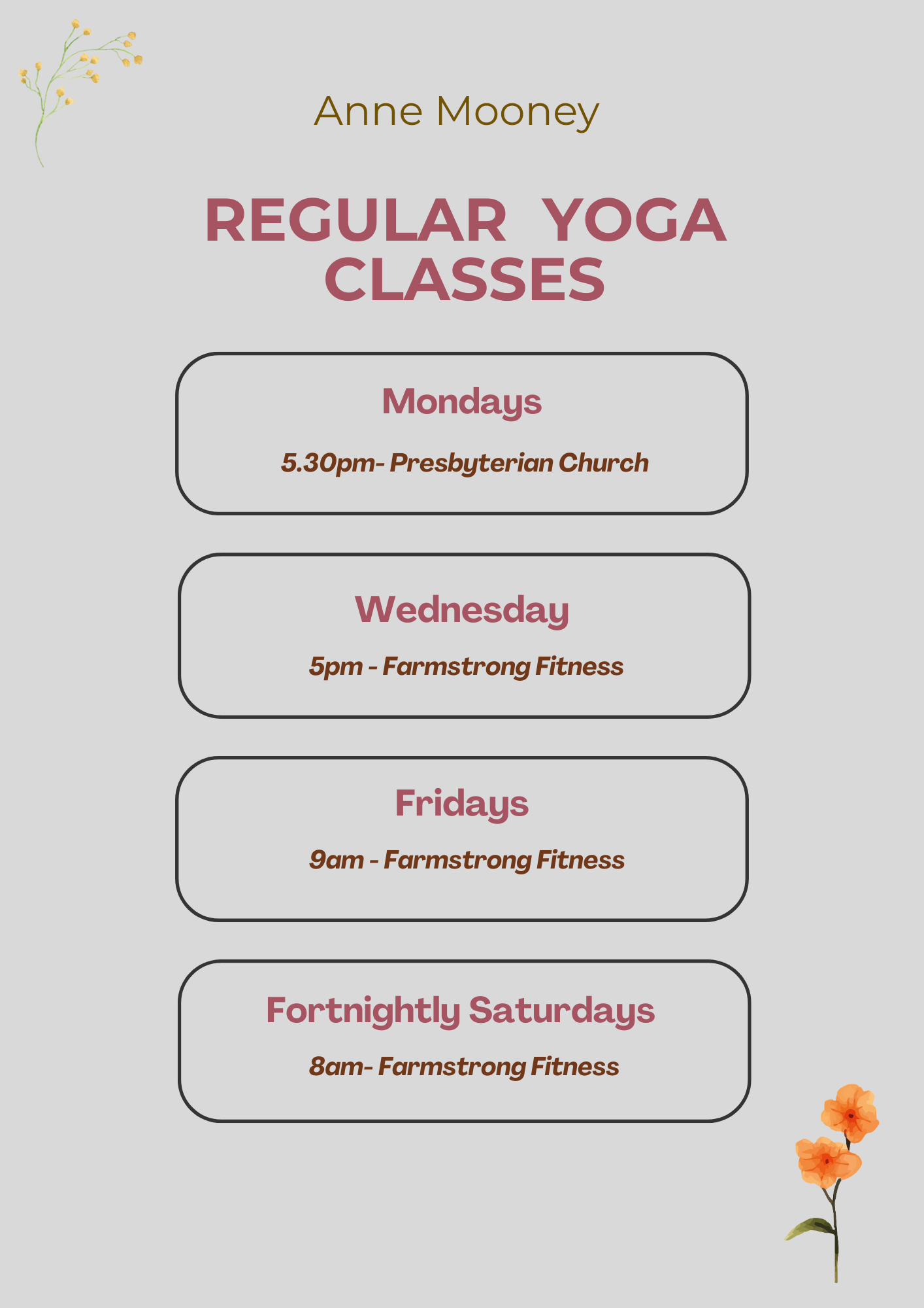 Yoga schedule Dungog